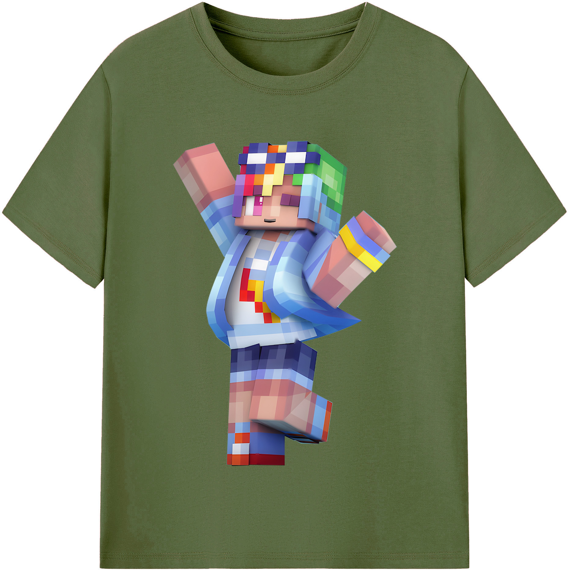 （画像用） マインクラフト ブロックの世界 Minecraft MC Block world 綿100％半袖Tシャツ（フロントプリント）